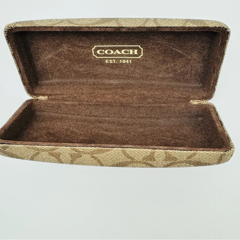 Coach signature khaki and brown coated canvas hard shell sunglasses case.